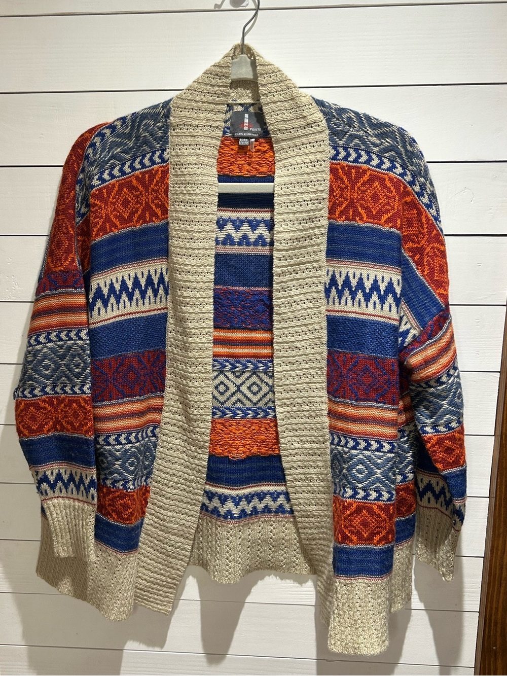 Jeans by Buffalo Petite Fair Isle Cardigan PS PM Wool Blend Boho Open Front